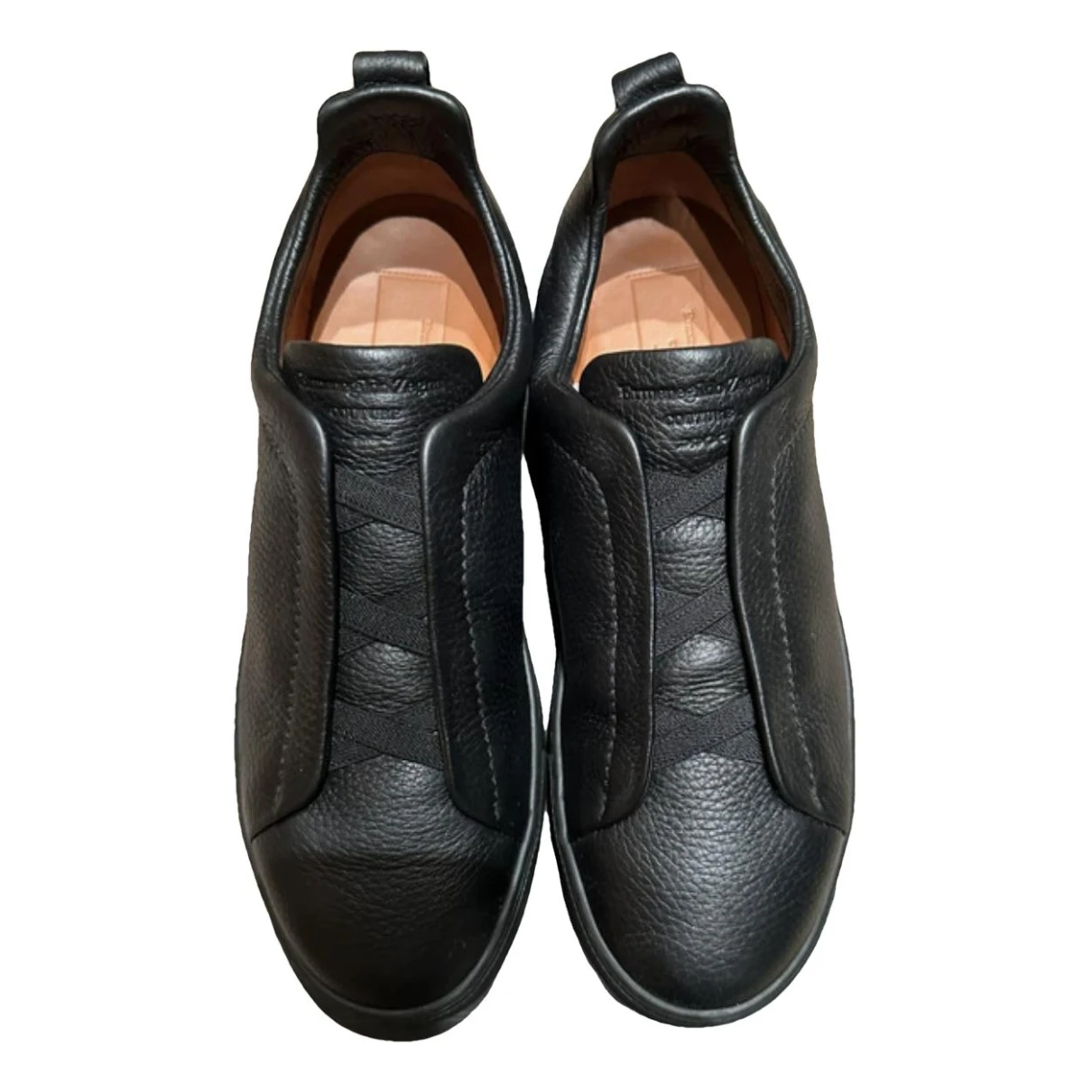 Pre-owned Zegna Leather Low Trainers In Black