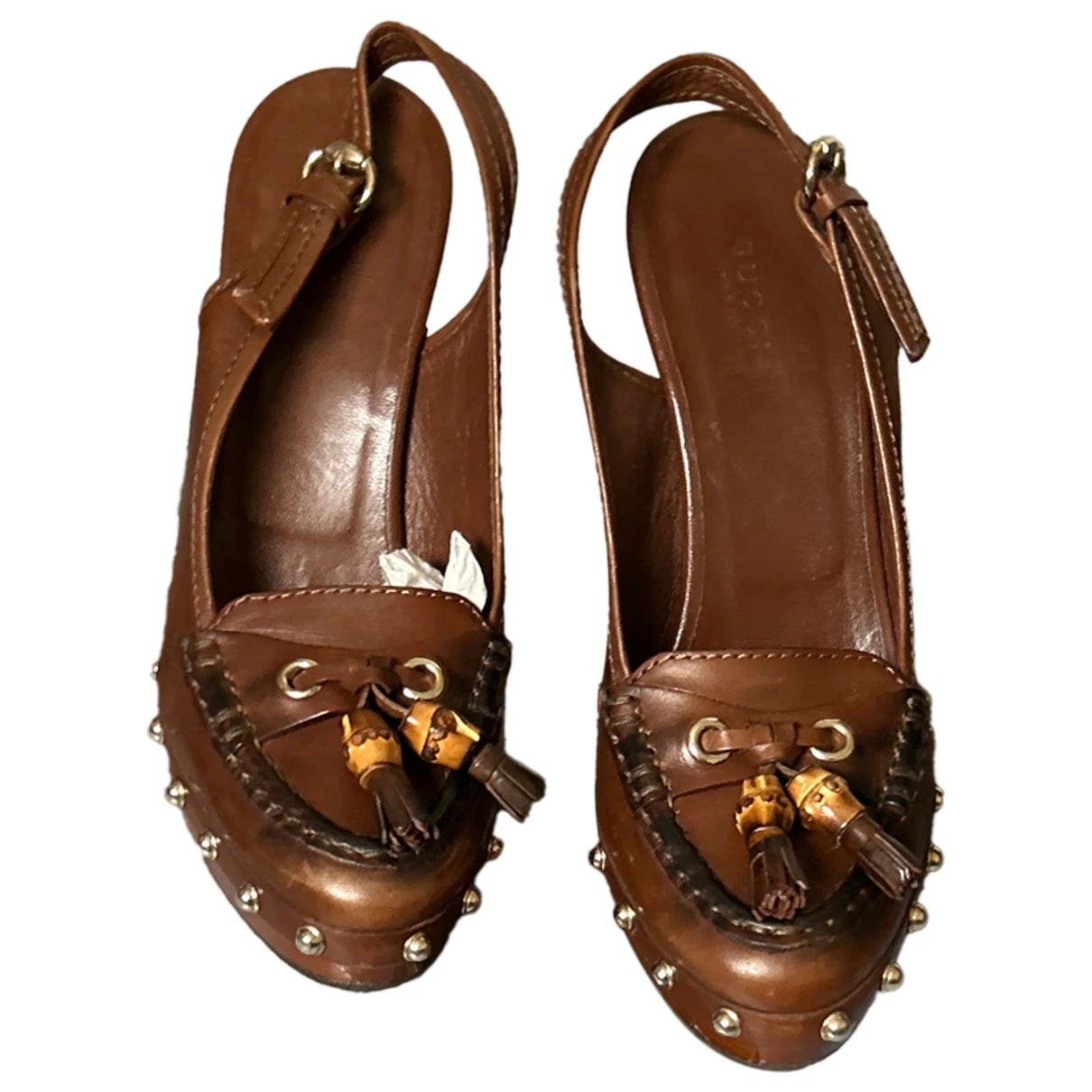 Pre-owned Gucci Leather Mules & Clogs In Camel