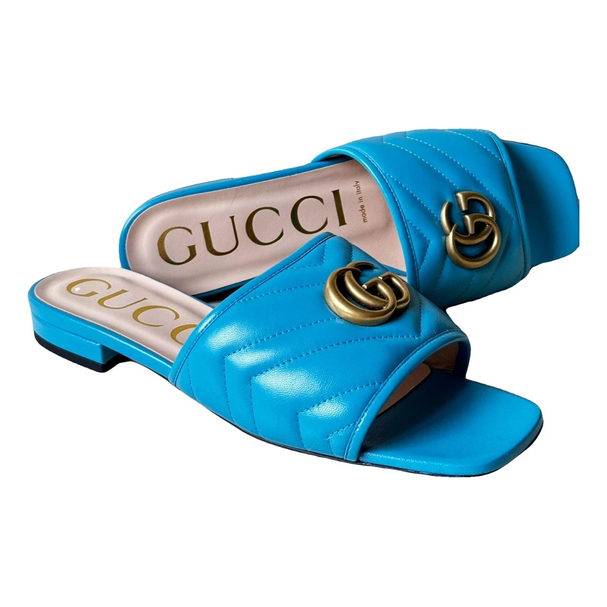 Pre-owned Gucci Marmont Leather Mules In Blue