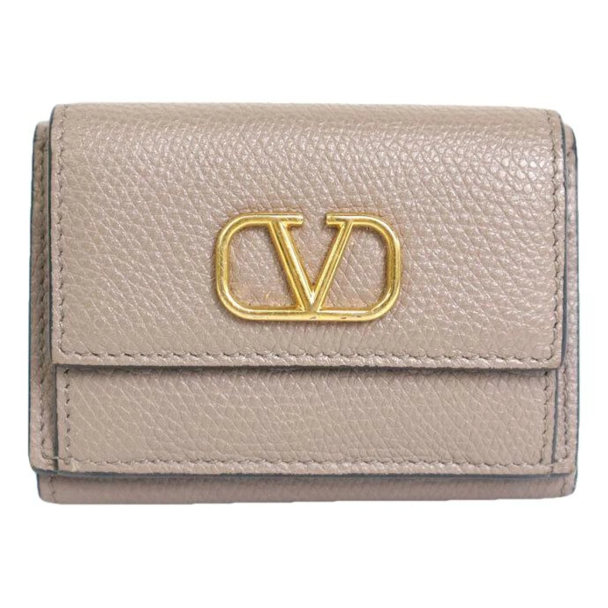 Pre-owned Valentino Garavani Vlogo Leather Wallet In Grey