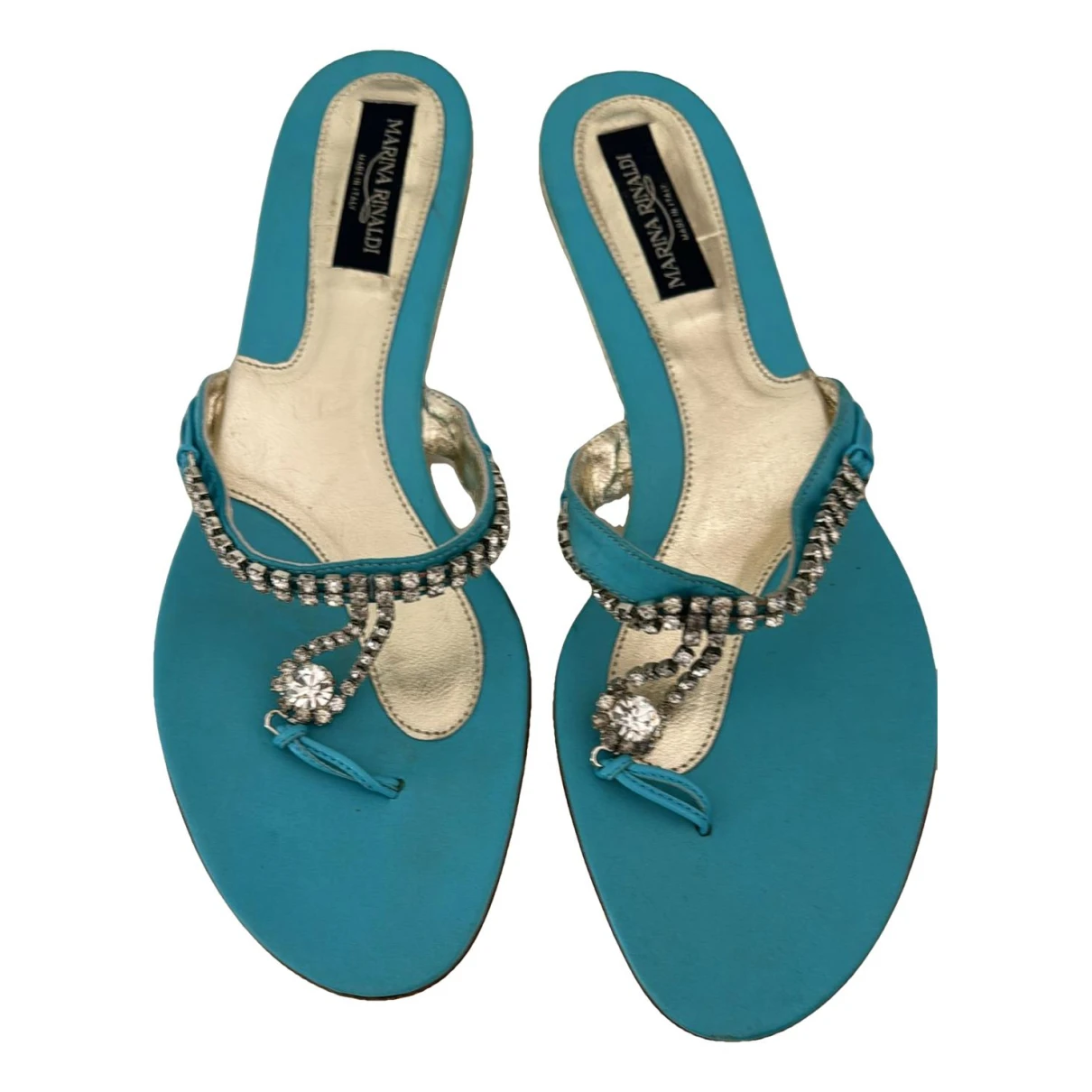 Pre-owned Marina Rinaldi Leather Flip Flops In Turquoise