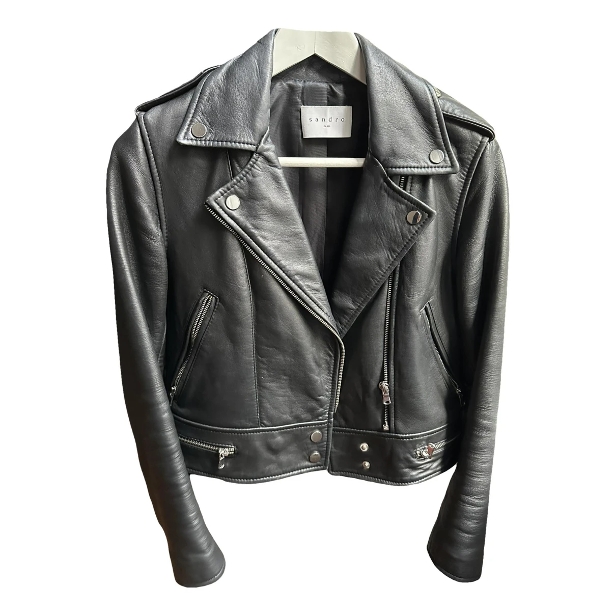 Pre-owned Sandro Leather Biker Jacket In Black