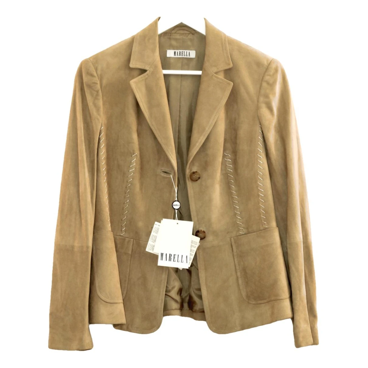 Pre-owned Marella Leather Jacket In Camel