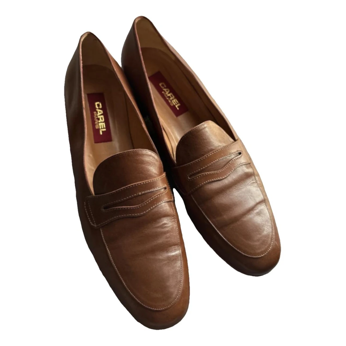 Pre-owned Carel Leather Flats In Brown