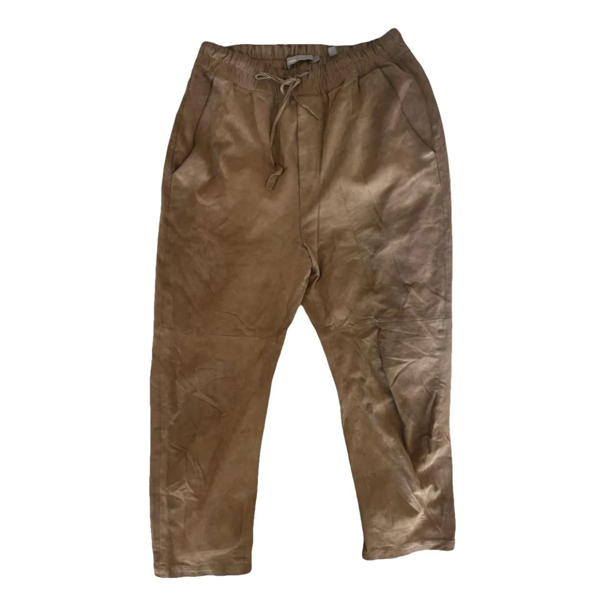 Pre-owned Vince Leather Straight Pants In Beige