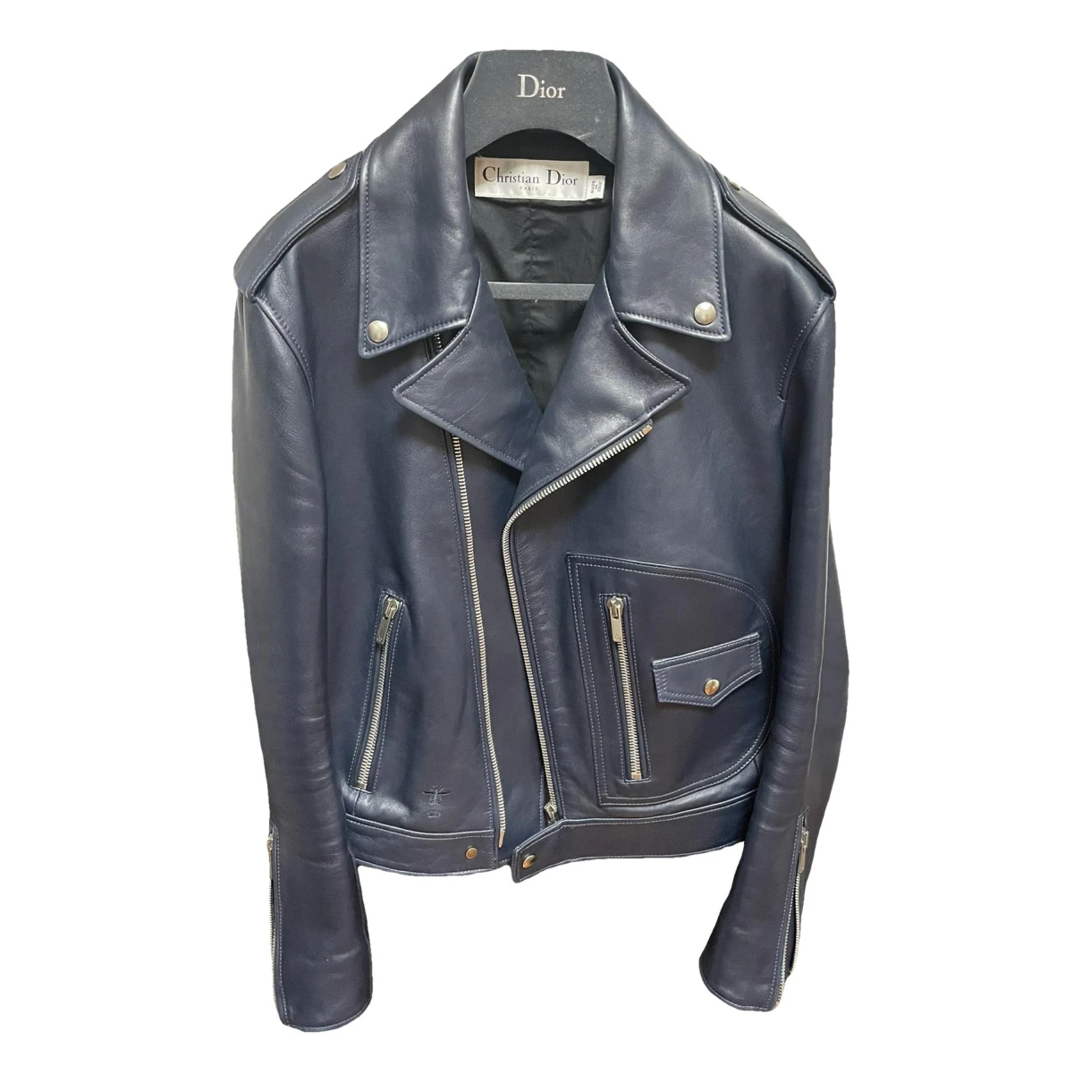 Pre-owned Dior Leather Biker Jacket In Blue