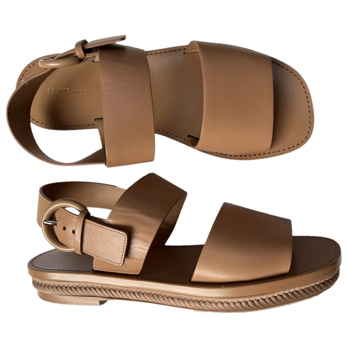 Pre-owned Celine Leather Sandals In Beige