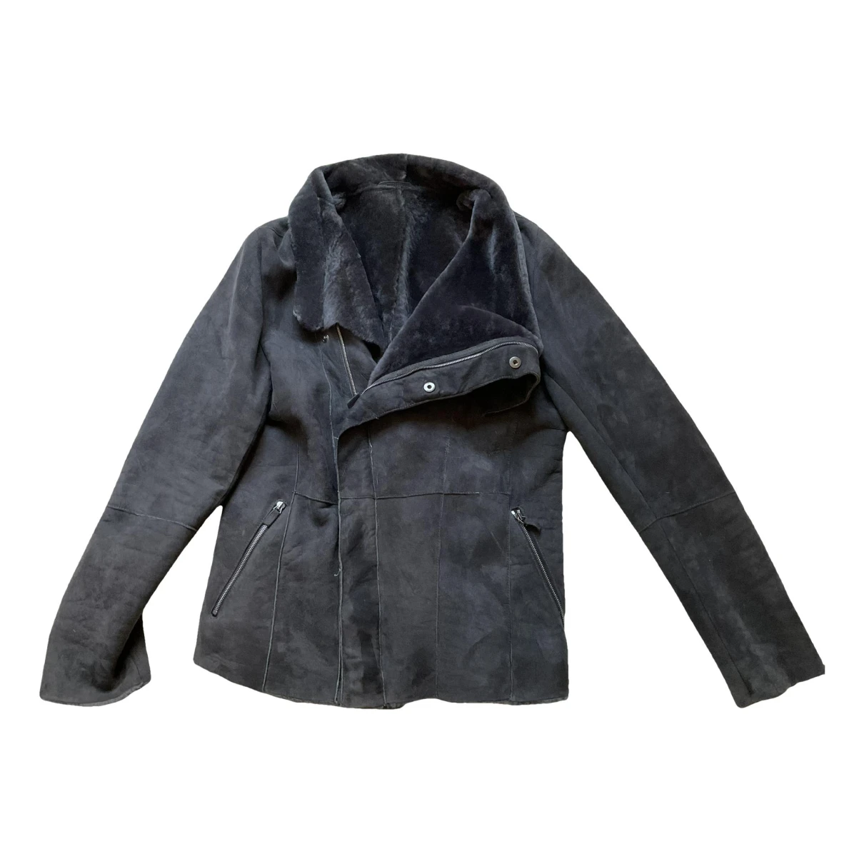 Pre-owned Emporio Armani Leather Coat In Black