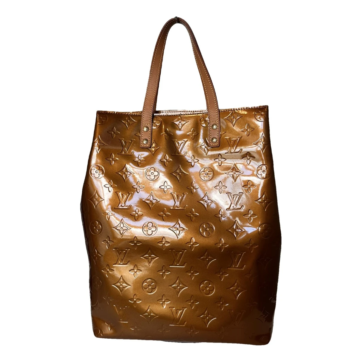 Pre-owned Louis Vuitton Reade Patent Leather Tote In Gold