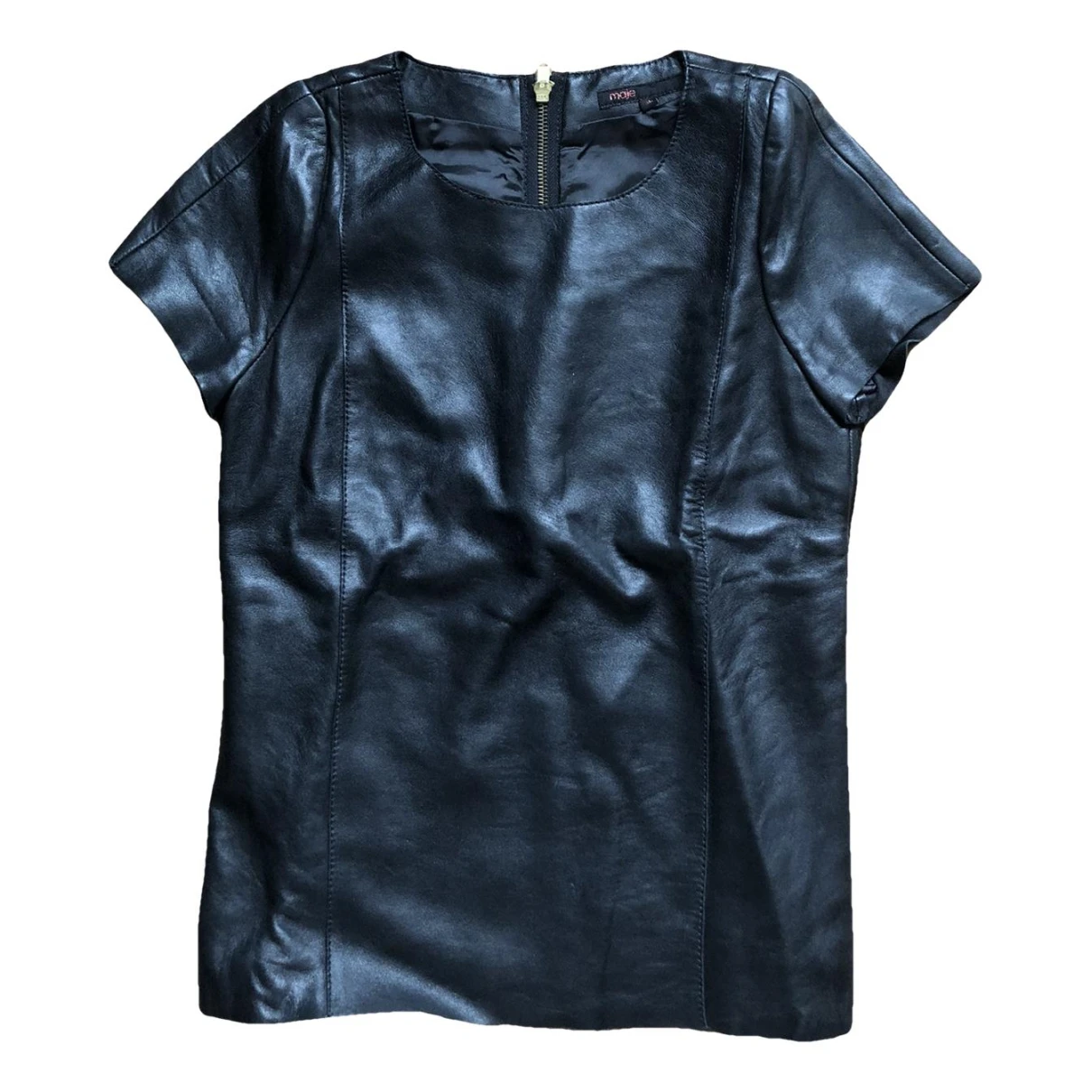 Pre-owned Maje Leather T-shirt In Black