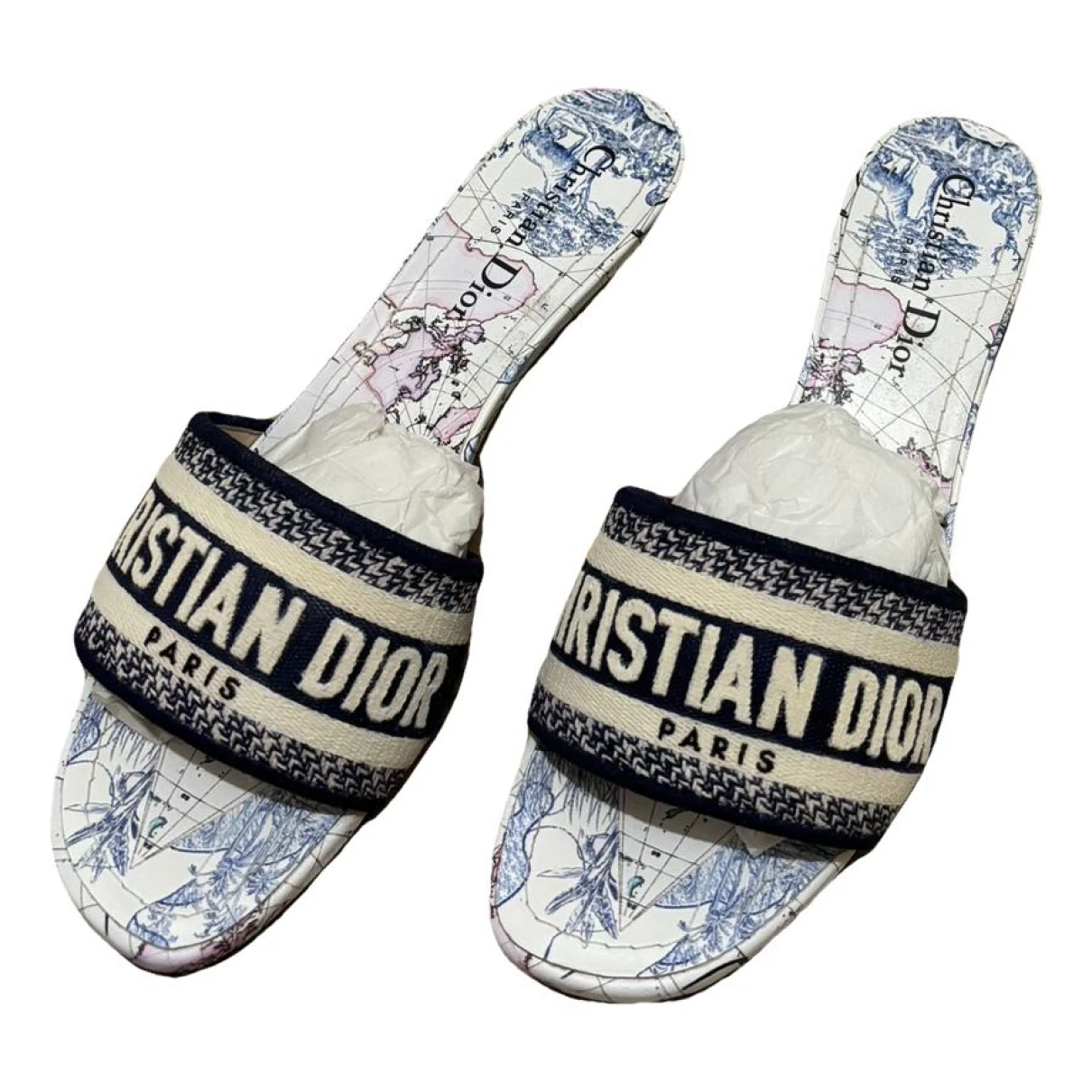 Pre-owned Dior Dway Leather Mules In Blue
