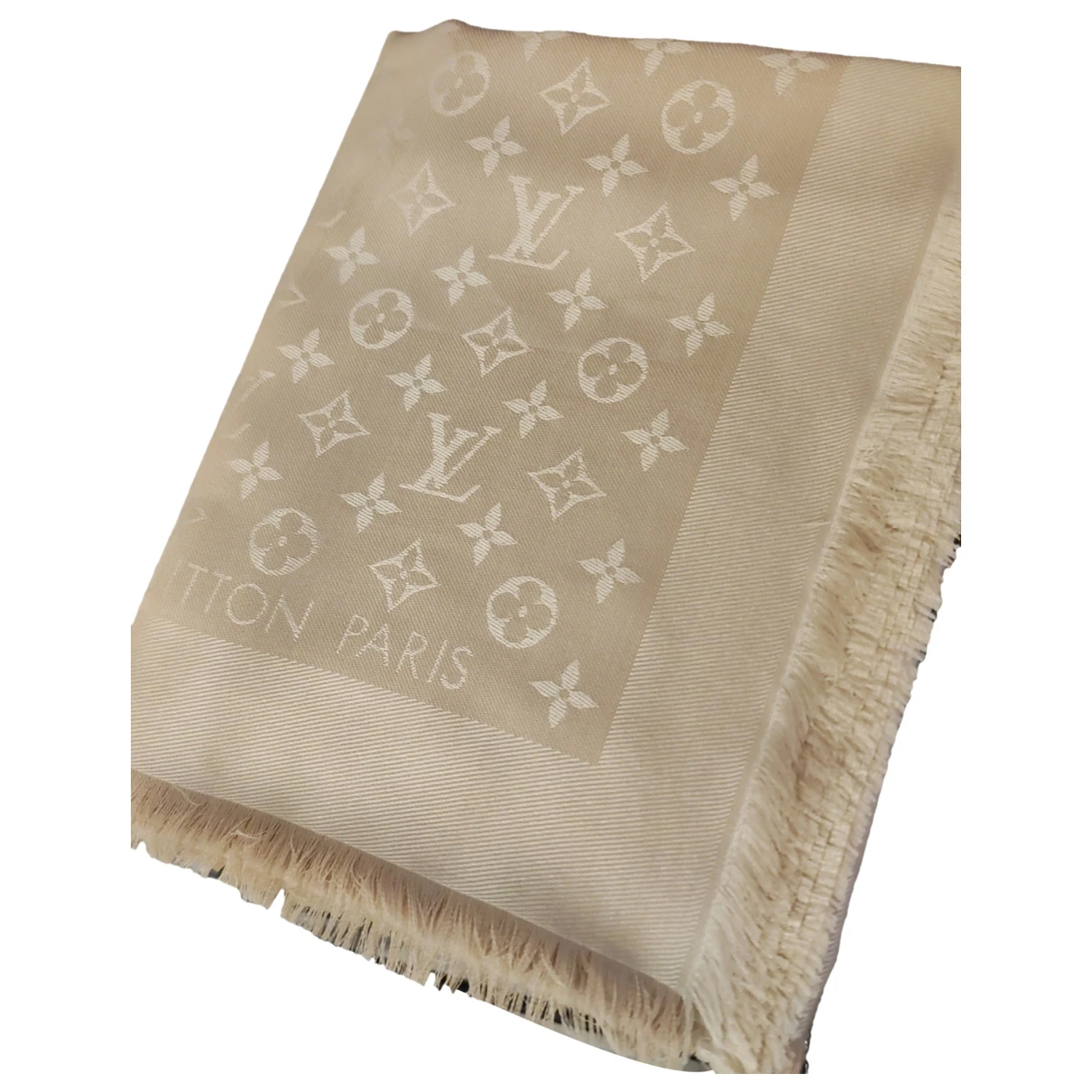 Pre-owned Louis Vuitton Châle Monogram Shine Wool Scarf In Beige
