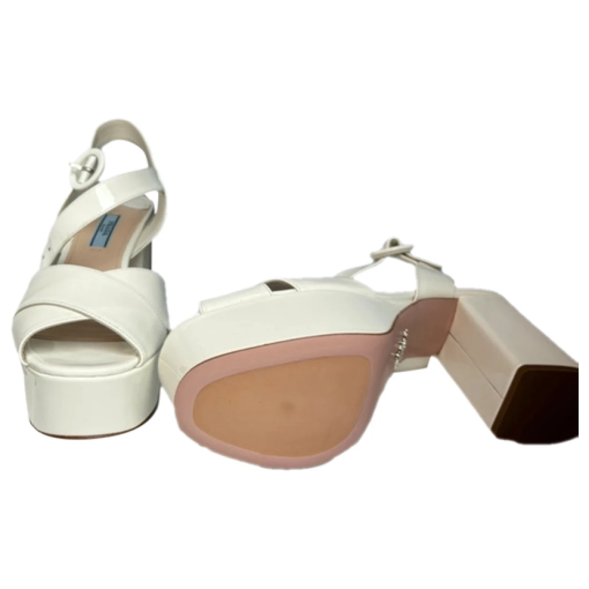 Pre-owned Prada Patent Leather Sandal In White