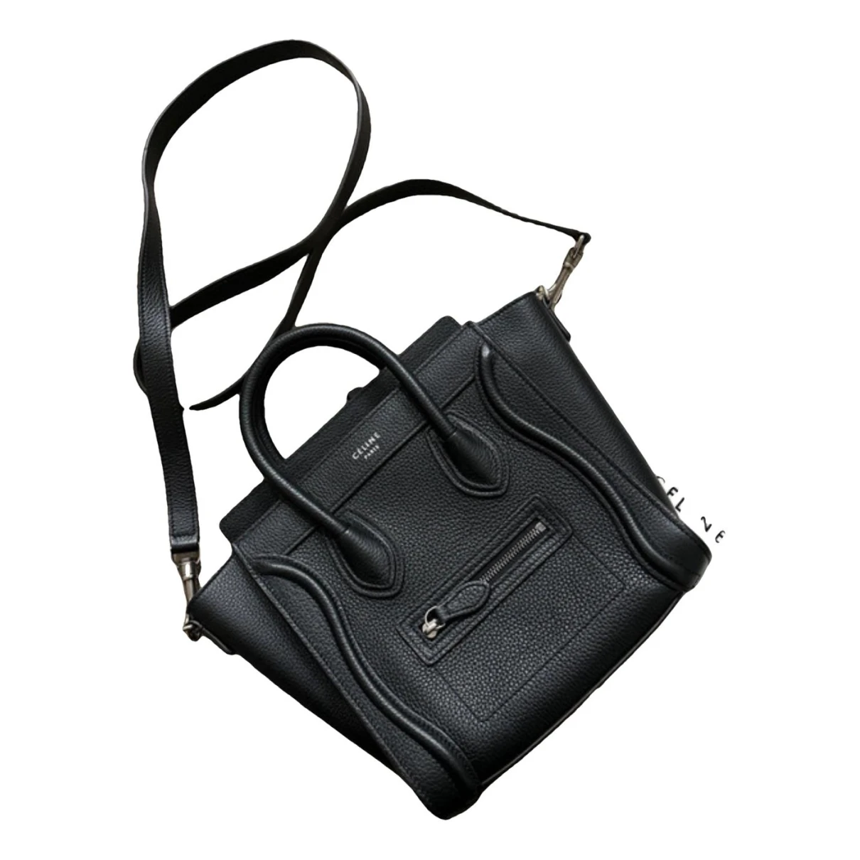 Pre-owned Celine Nano Luggage Leather Crossbody Bag In Black