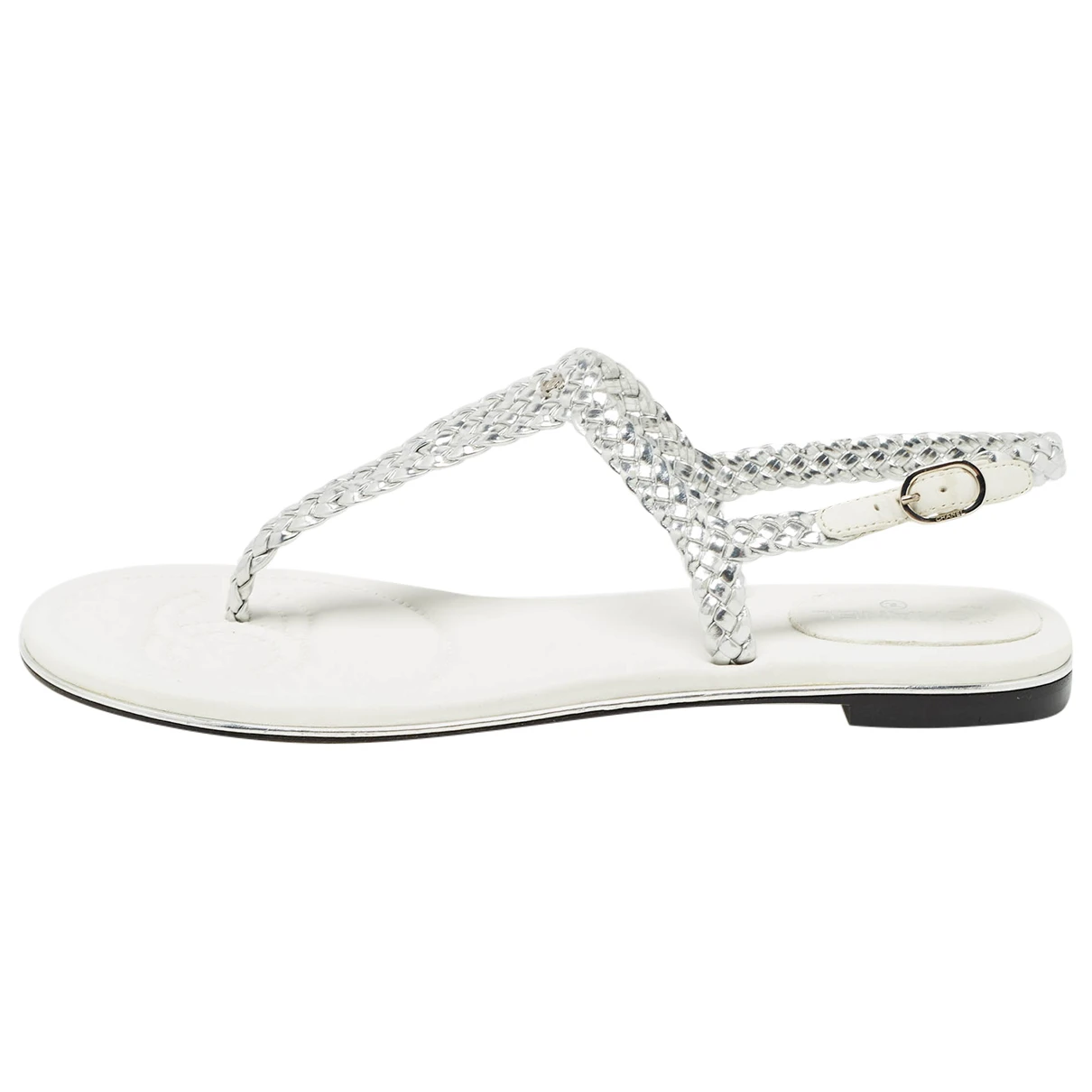 Pre-owned Chanel Patent Leather Sandal In Metallic