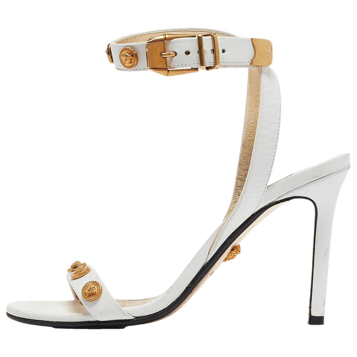 Pre-owned Versace Patent Leather Sandal In White