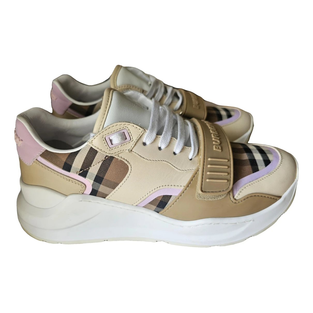 Pre-owned Burberry Regis Cloth Trainers In Beige