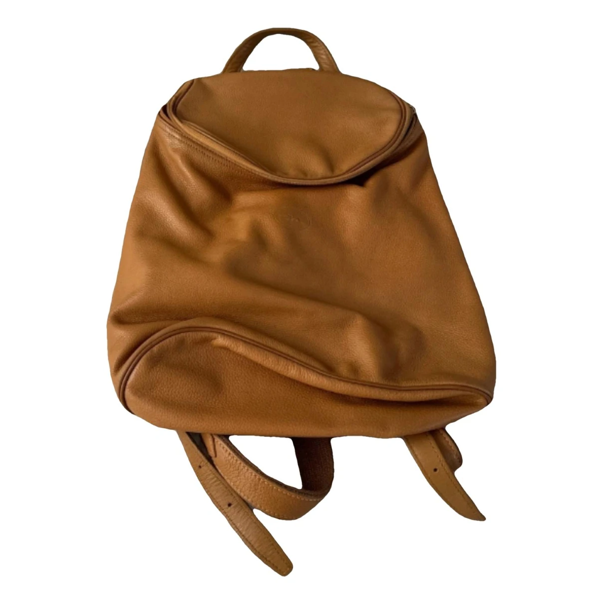 Pre-owned Longchamp Foulonné Leather Backpack In Camel