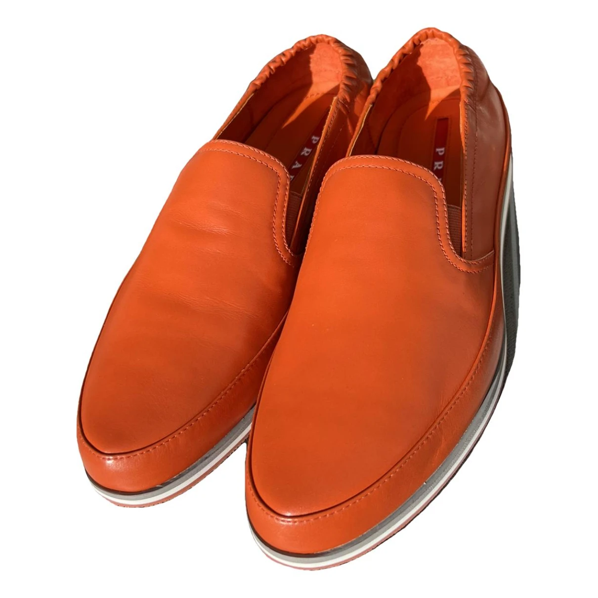 Pre-owned Prada Leather Flats In Orange