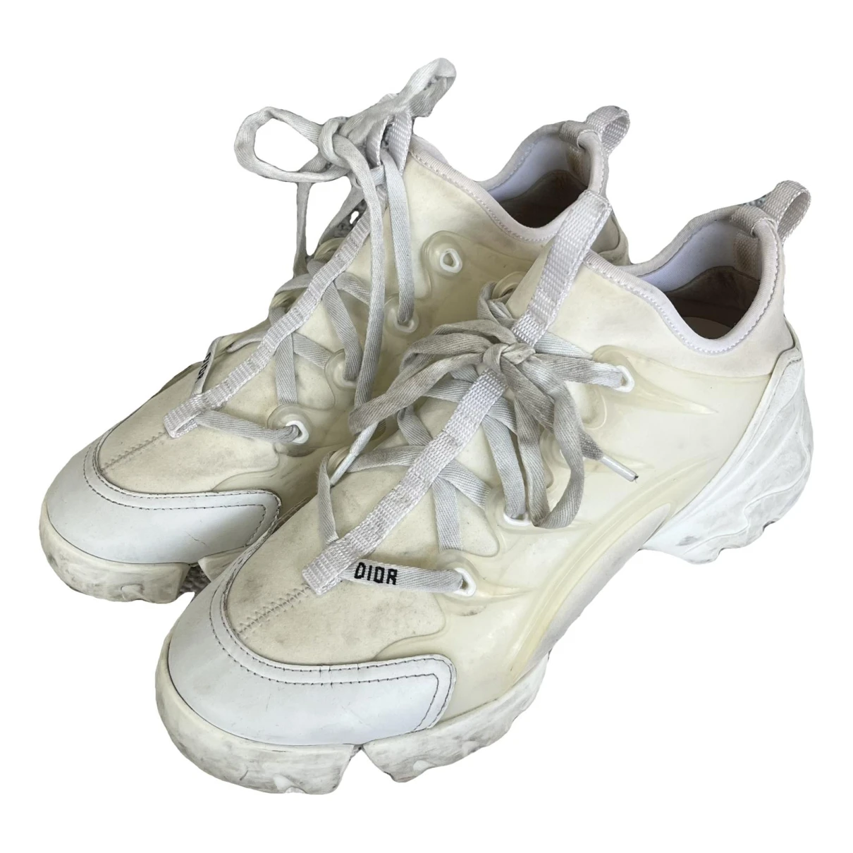 Pre-owned Dior D-connect Leather Trainers In White