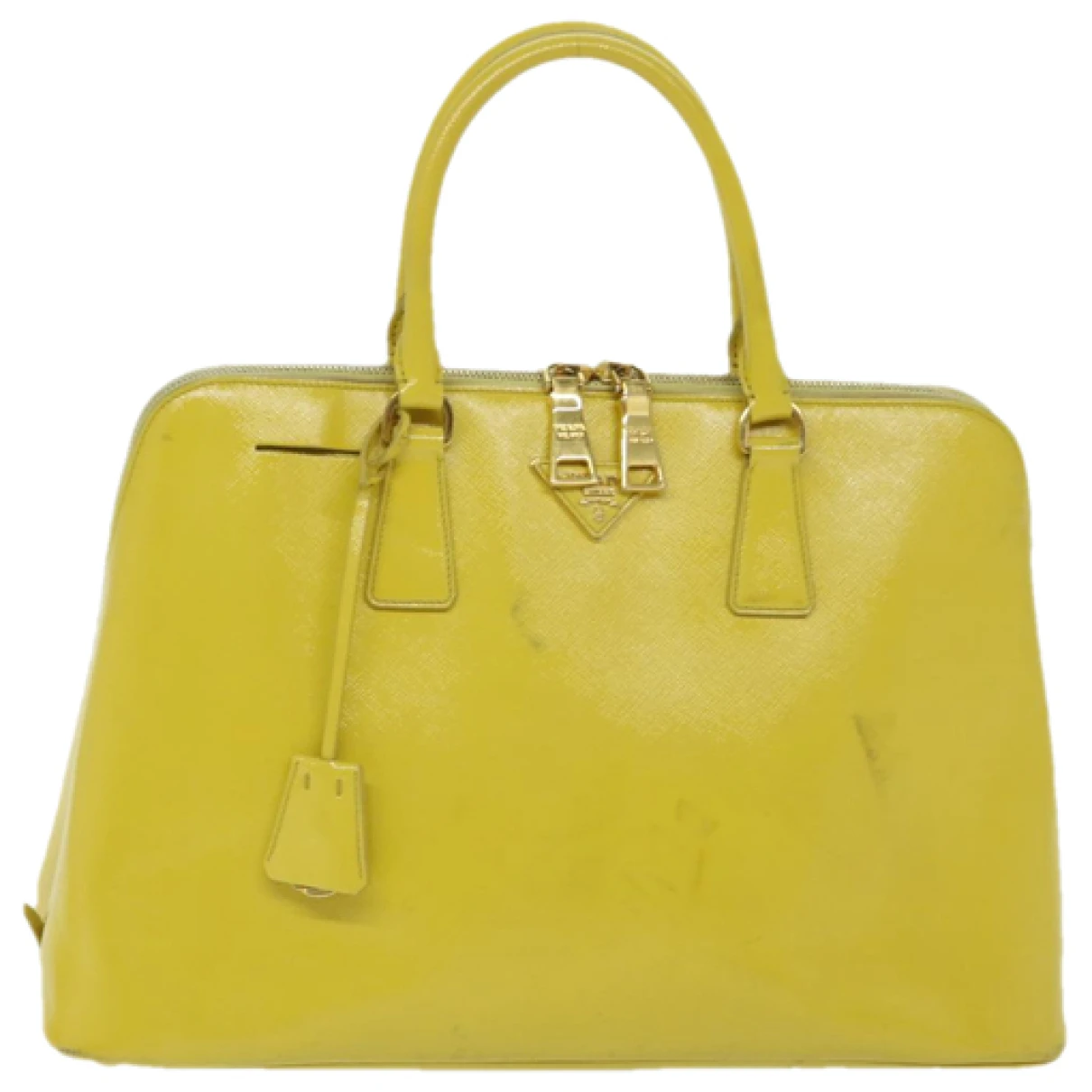 Pre-owned Prada Saffiano Patent Leather Handbag In Yellow