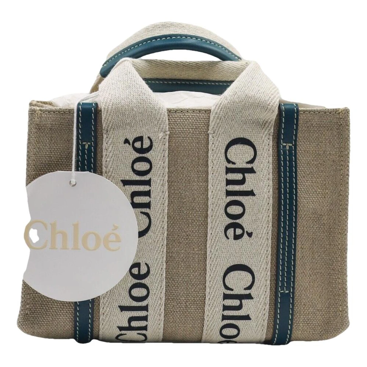 Pre-owned Chloé Woody Linen Crossbody Bag In Beige