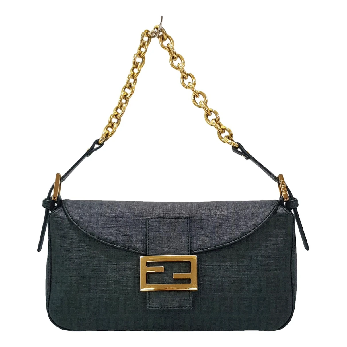 Pre-owned Fendi Baguette Chain Leather Handbag In Black