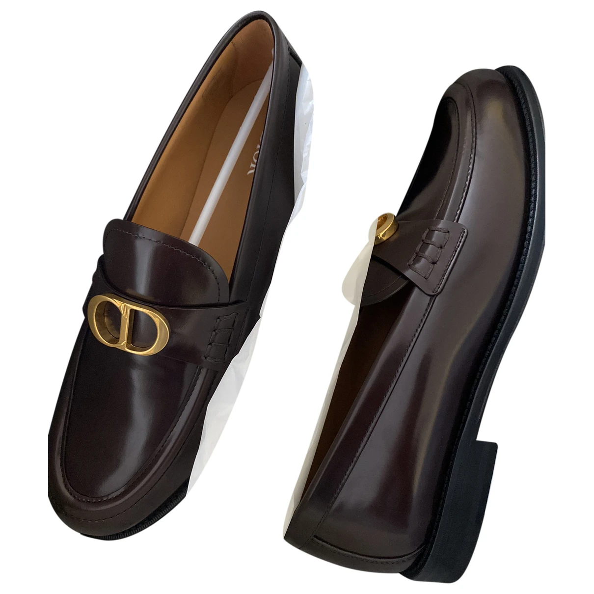 Pre-owned Dior Leather Flats In Brown