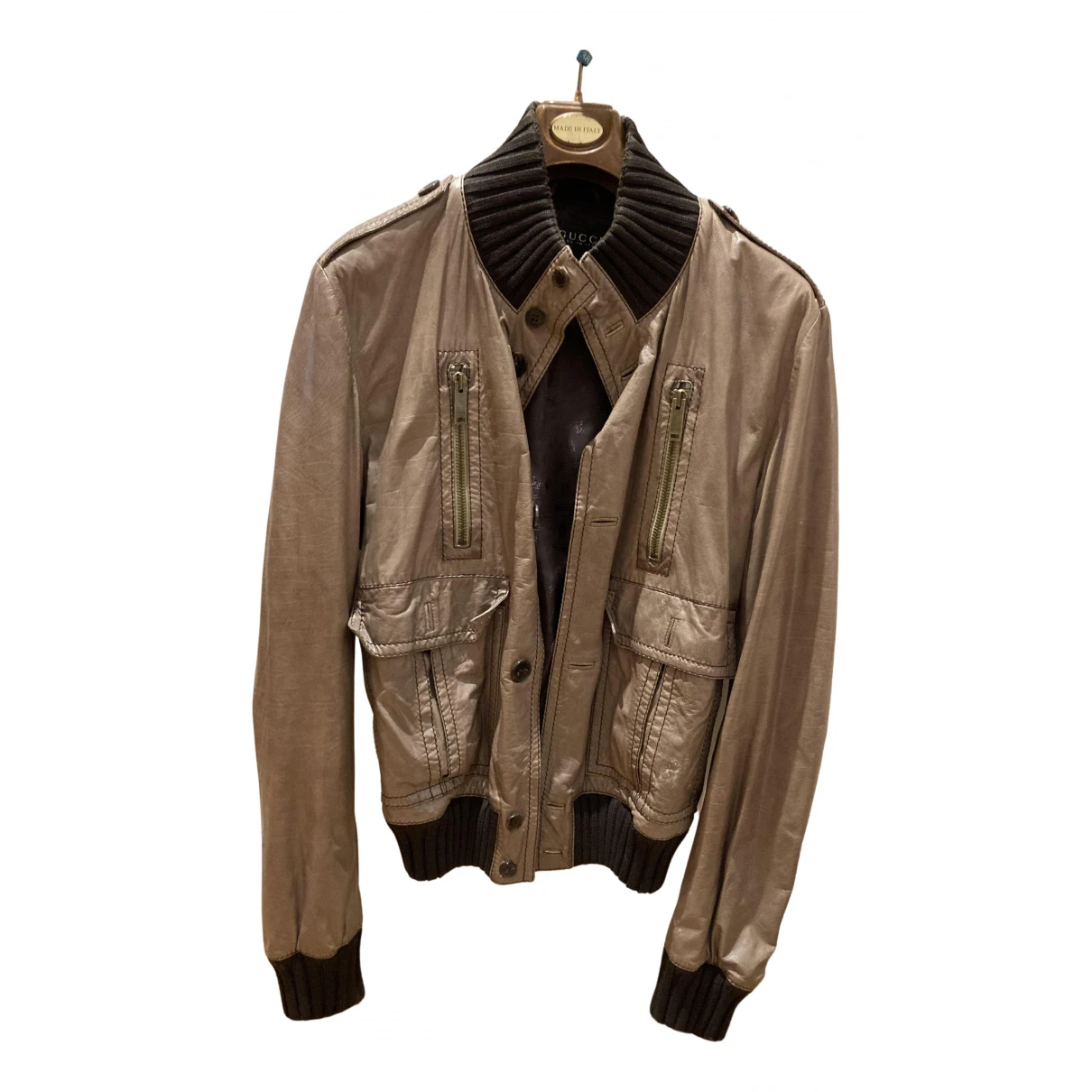Pre-owned Gucci Leather Jacket In Beige