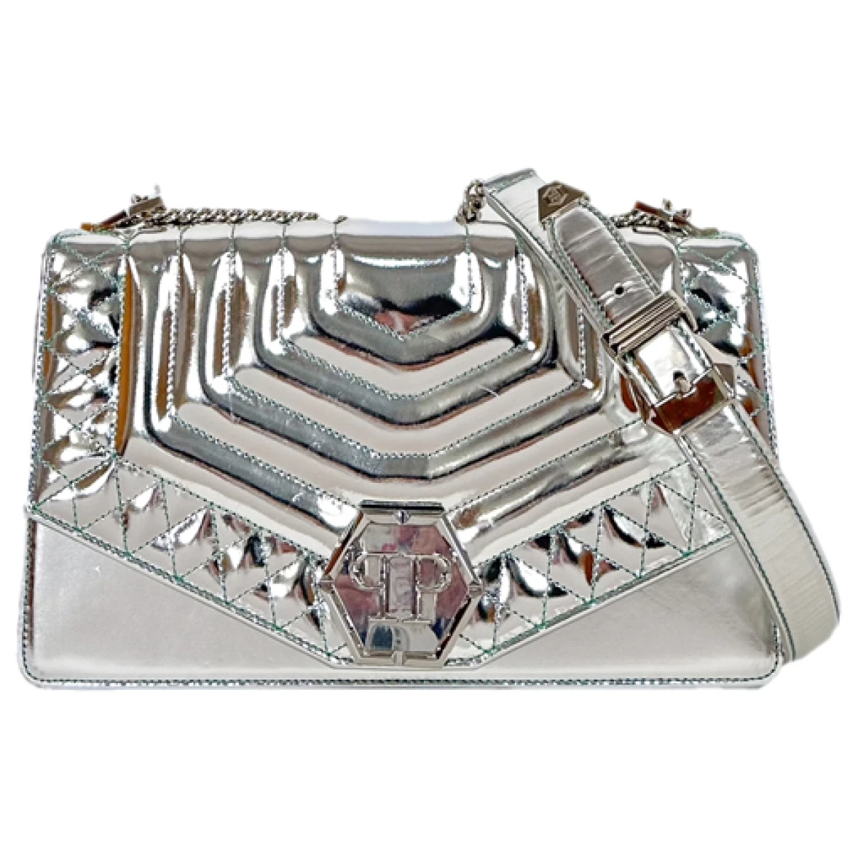 Pre-owned Philipp Plein Leather Crossbody Bag In Silver