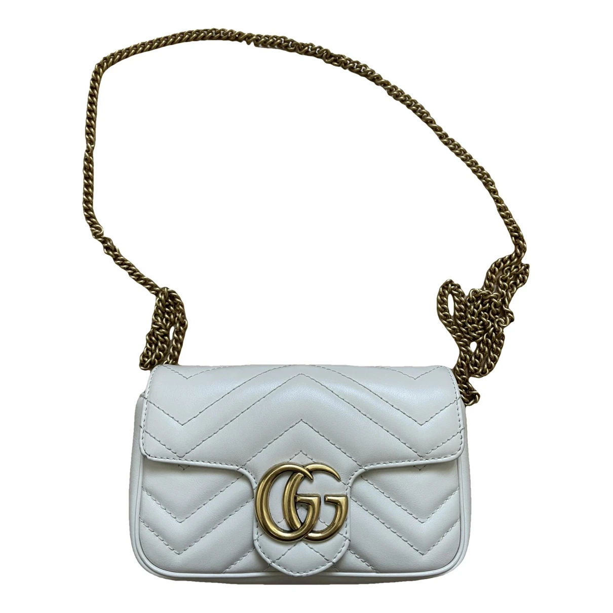 Pre-owned Gucci Gg Marmont Flap Leather Crossbody Bag In White
