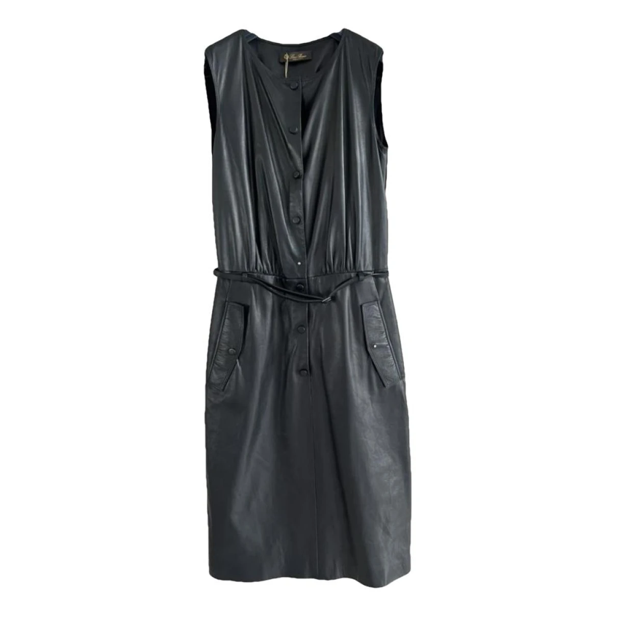Pre-owned Loro Piana Leather Mid-length Dress In Black