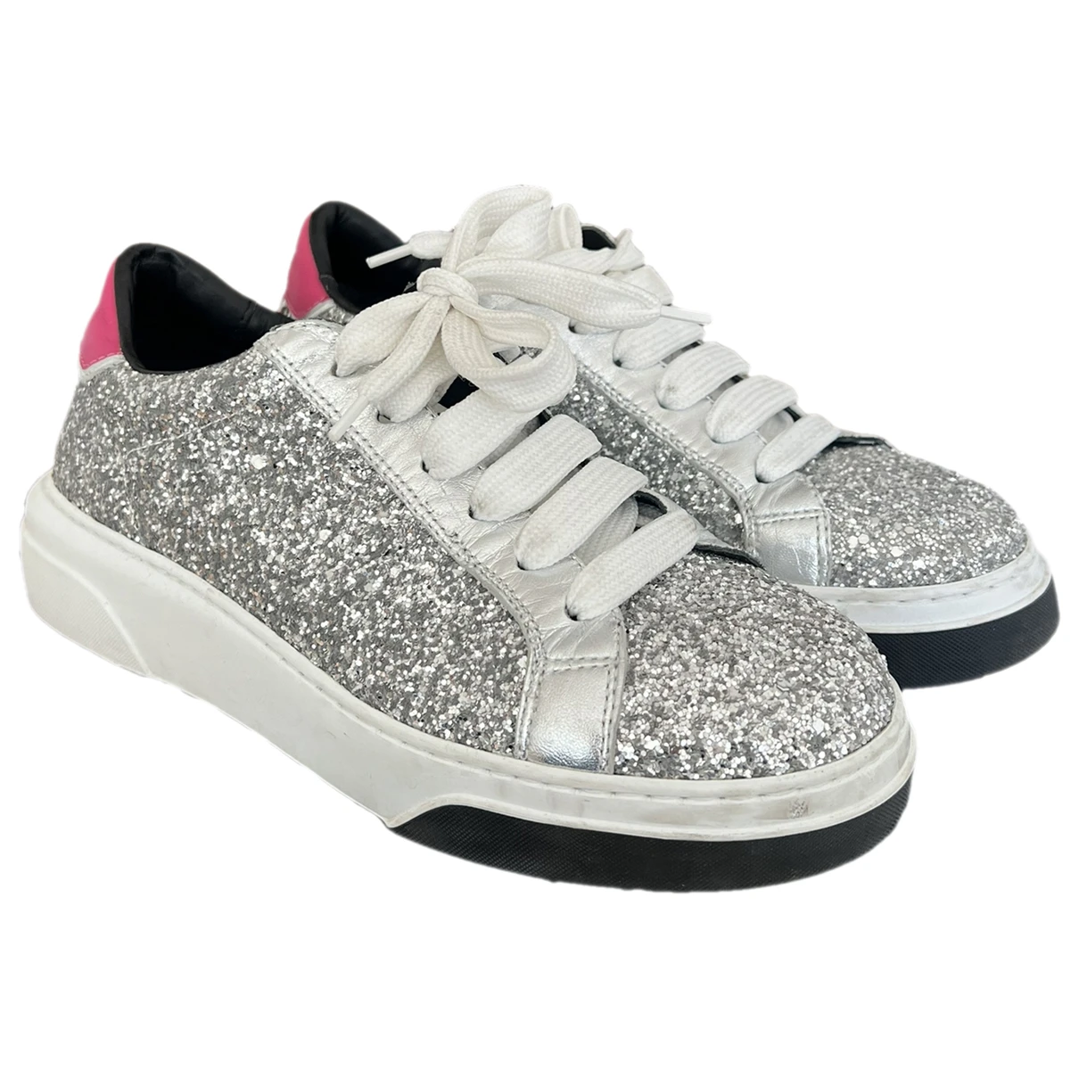 Pre-owned Dsquared2 Glitter Trainers In Silver