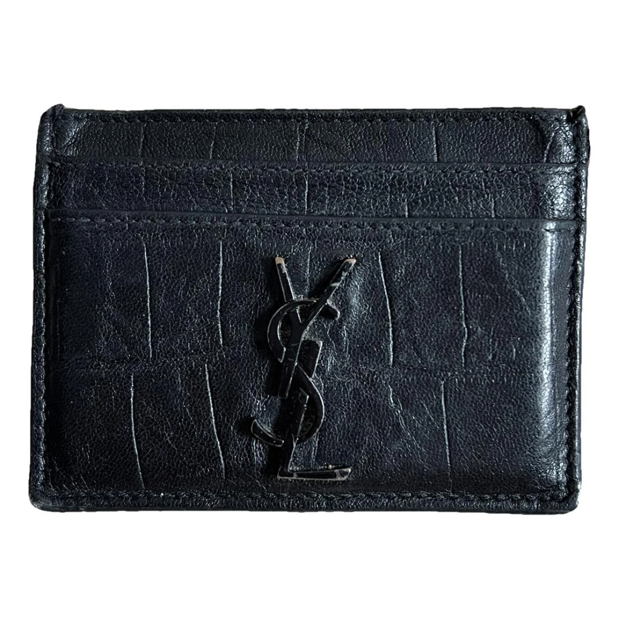 Pre-owned Saint Laurent Monogramme Leather Card Wallet In Black