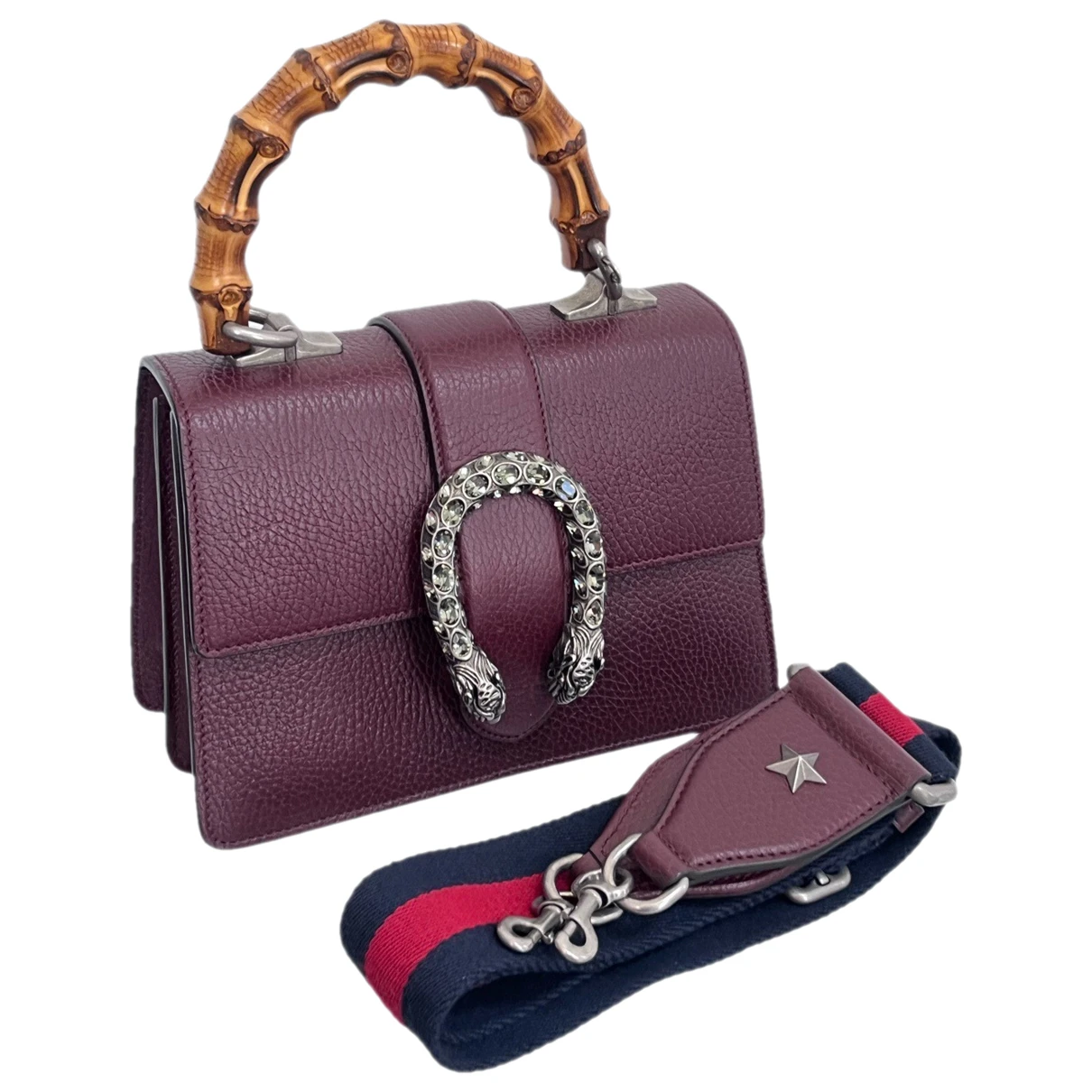 Pre-owned Gucci Dionysus Bamboo Leather Handbag In Burgundy