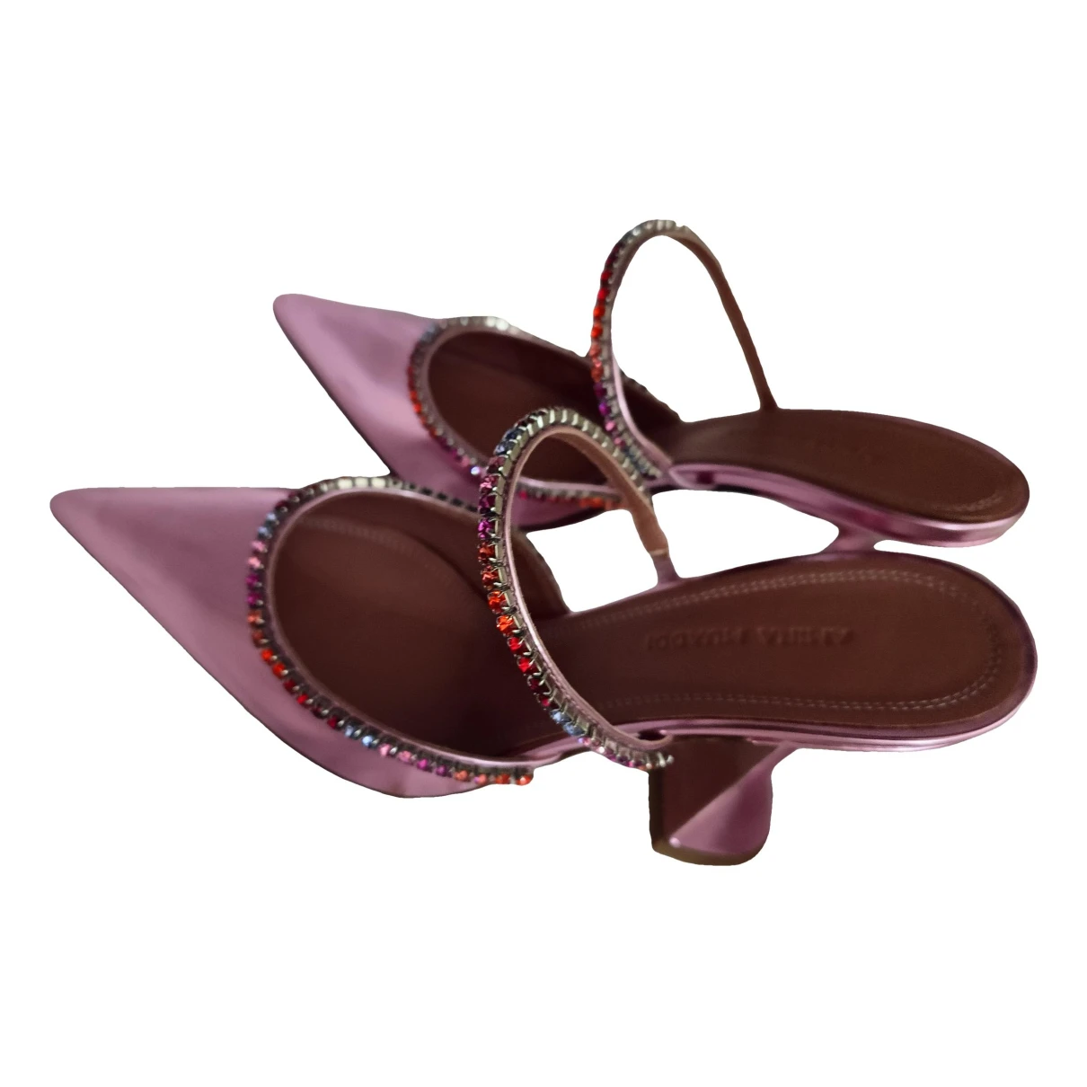 Pre-owned Amina Muaddi Leather Mules & Clogs In Pink