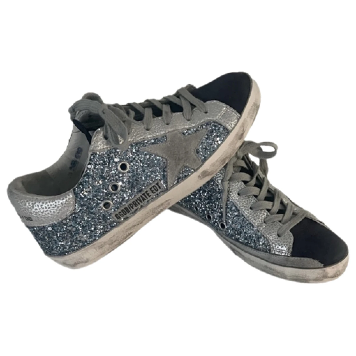 Pre-owned Golden Goose Superstar Glitter Trainers In Blue