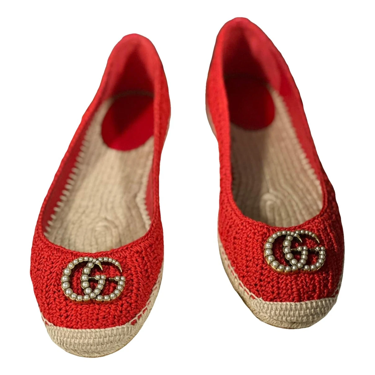 Pre-owned Gucci Lilibeth Cloth Espadrilles In Red