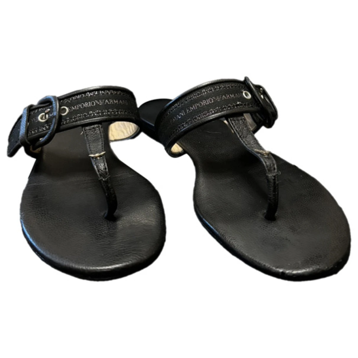 Pre-owned Emporio Armani Leather Flip Flops In Black