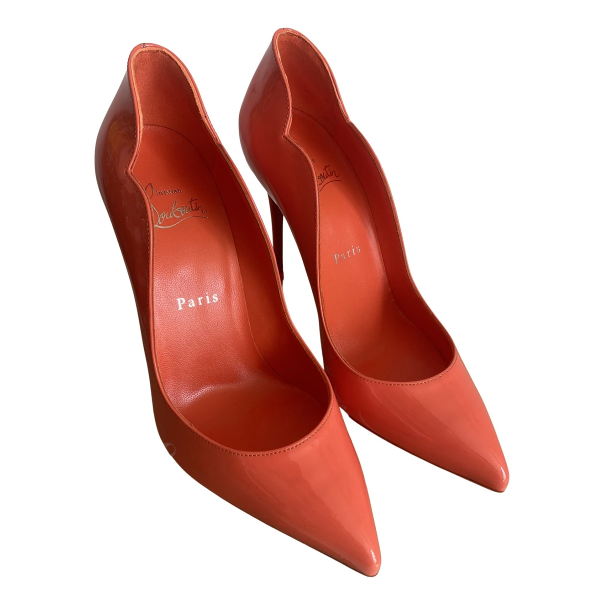 Pre-owned Christian Louboutin Hot Chick Patent Leather Heels In Orange