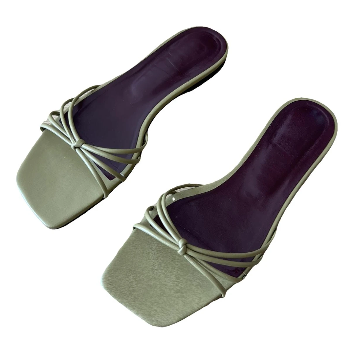Pre-owned Staud Leather Sandal In Khaki