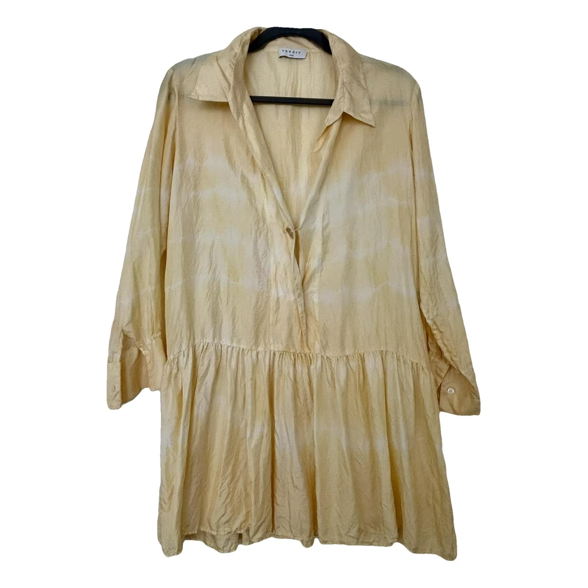 Pre-owned Sandro Silk Mid-length Dress In Yellow