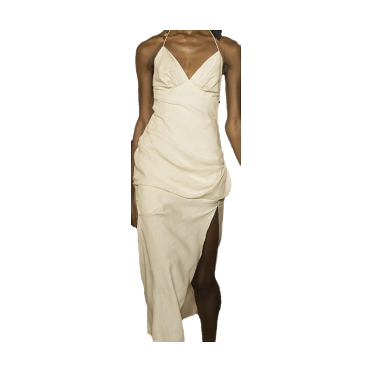 Pre-owned Jacquemus La Bomba Linen Mid-length Dress In White