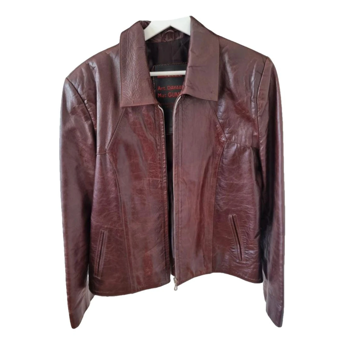 Pre-owned Prada Leather Biker Jacket In Burgundy