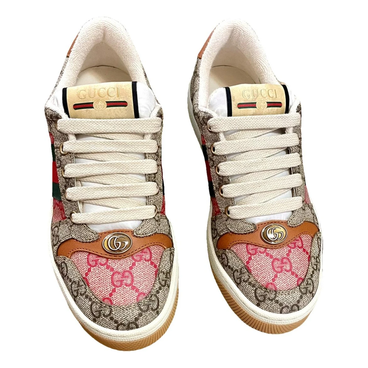 Pre-owned Gucci Screener Leather Trainers In Pink