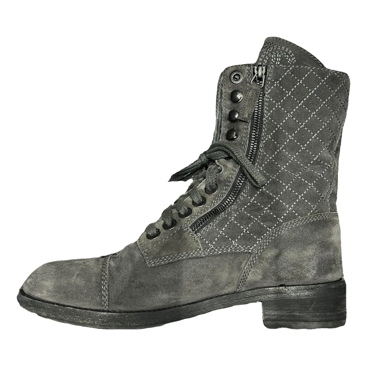 Pre-owned Chanel Biker Boots In Grey