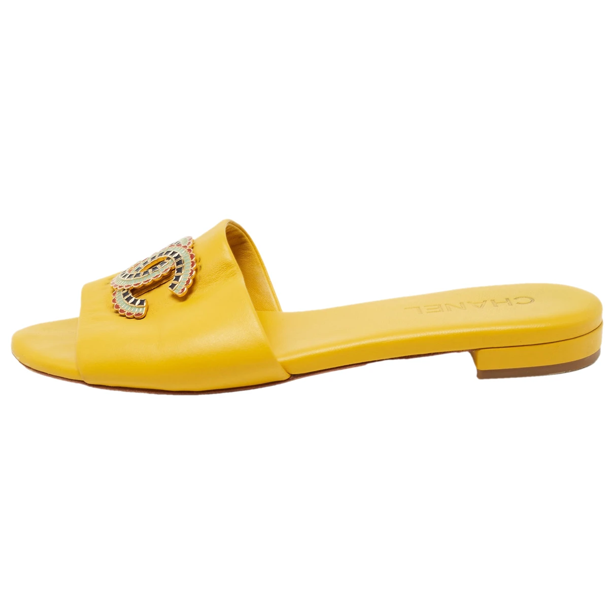 Pre-owned Chanel Patent Leather Sandal In Yellow