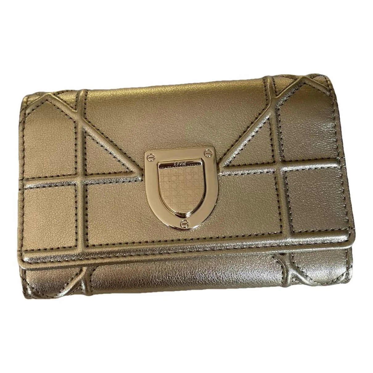 Pre-owned Dior Leather Wallet In Gold