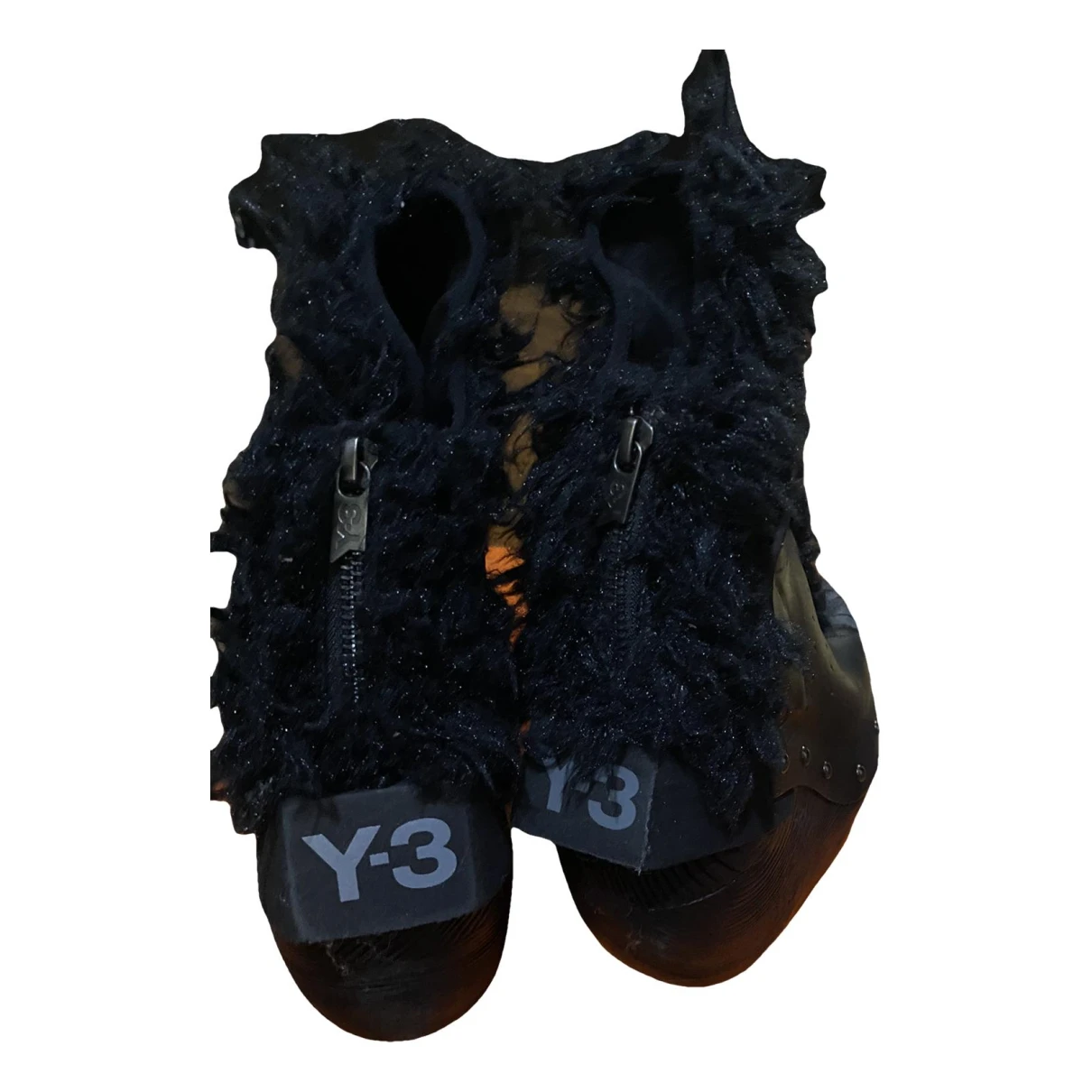 Pre-owned Y-3 Faux Fur Ankle Boots In Black