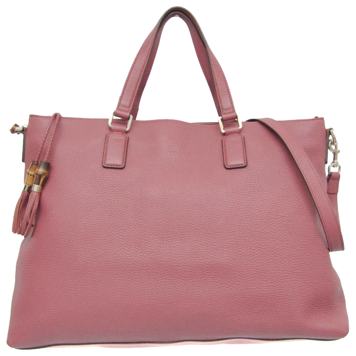 Pre-owned Gucci Bamboo Leather Tote In Pink